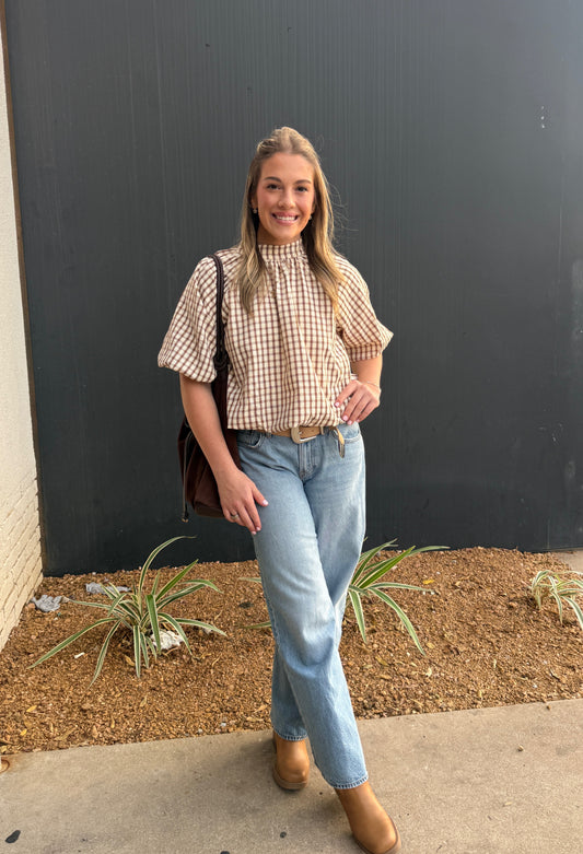 Checkered Bubble Blouse
